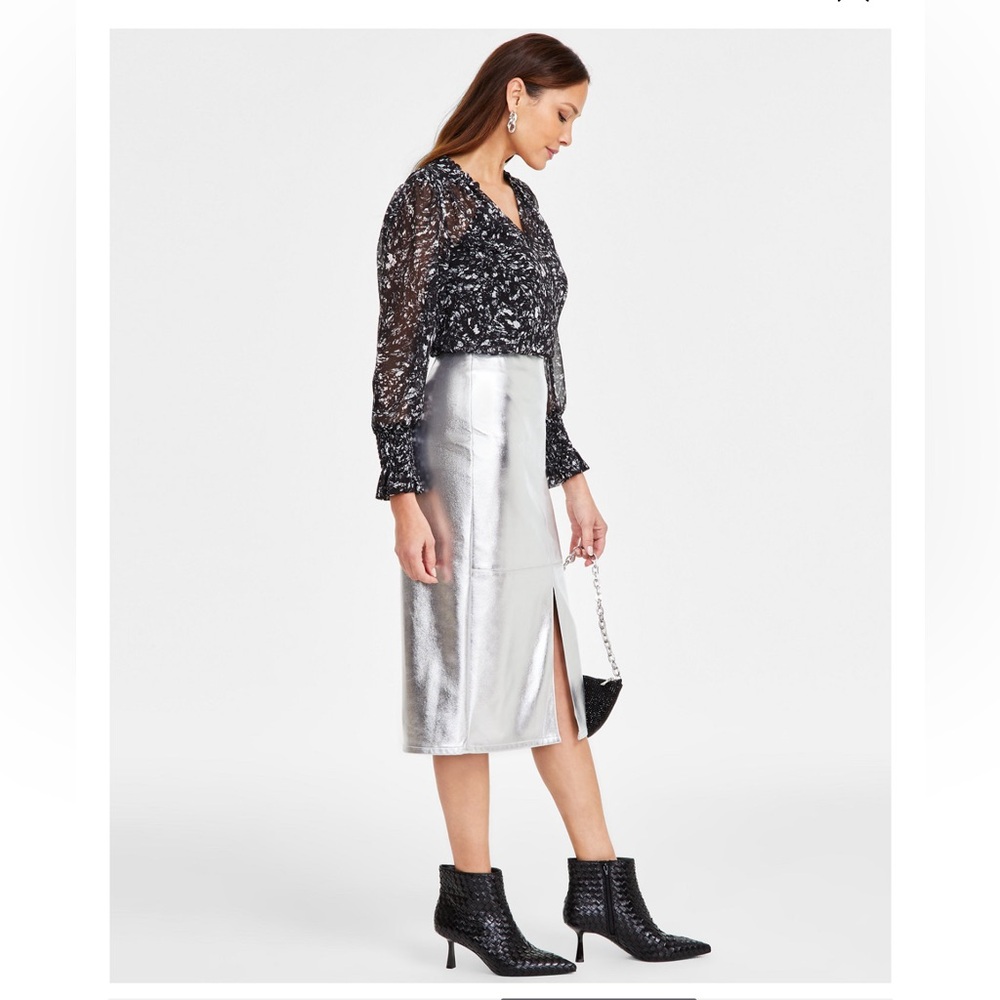 INC International Concepts Shimmering Silver Pencil Skirt